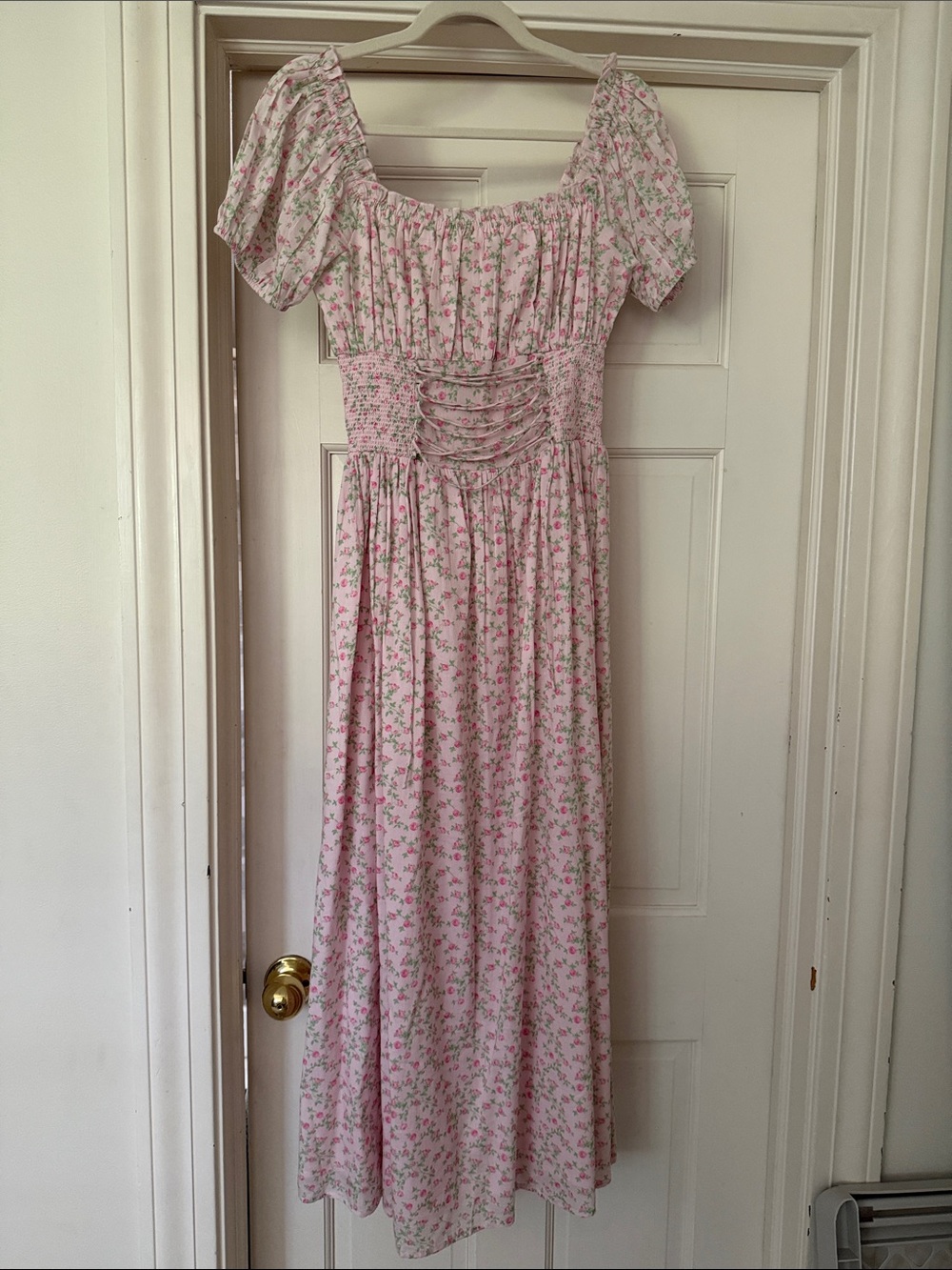 Pink Floral Smocked Maxi Dress